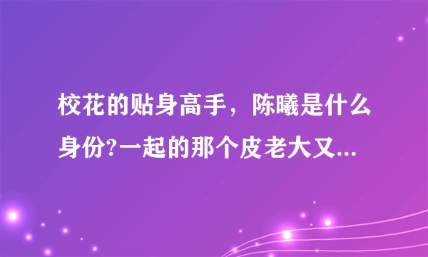 校花的贴身高手，陈曦是什么身份?一起的那个皮老大又有什么目的?我刚刚看到1700章，