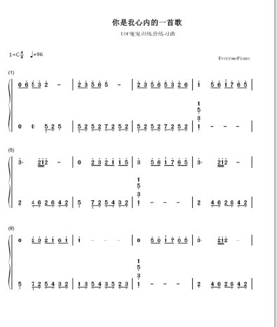 你是我心中的一首歌  乐谱(简谱)