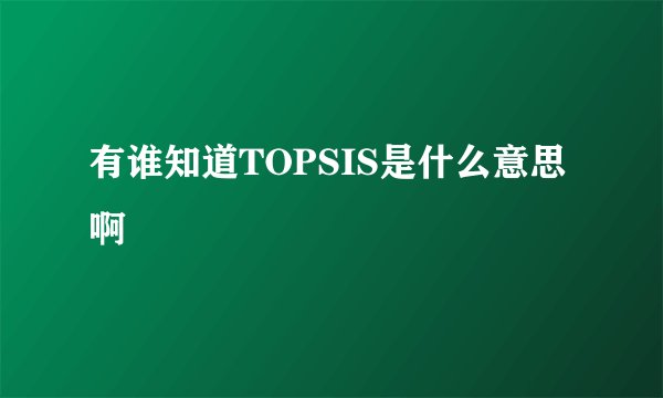 有谁知道TOPSIS是什么意思啊