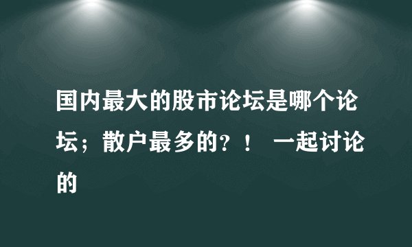 国内最大的股市论坛是哪个论坛；散户最多的？！ 一起讨论的