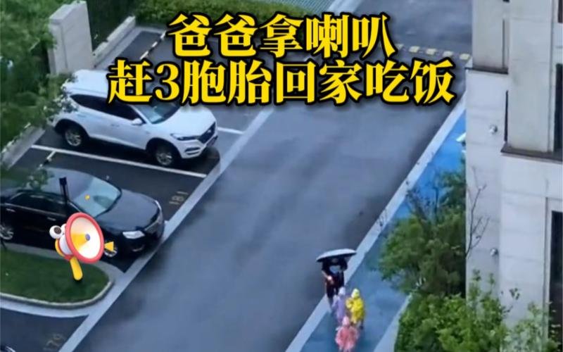 画面过于可爱，爸爸拿喇叭赶3胞胎回家吃饭，背后还发生过哪些趣事？