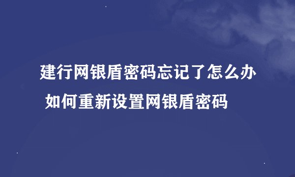 建行网银盾密码忘记了怎么办 如何重新设置网银盾密码