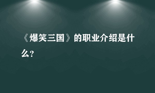 《爆笑三国》的职业介绍是什么？