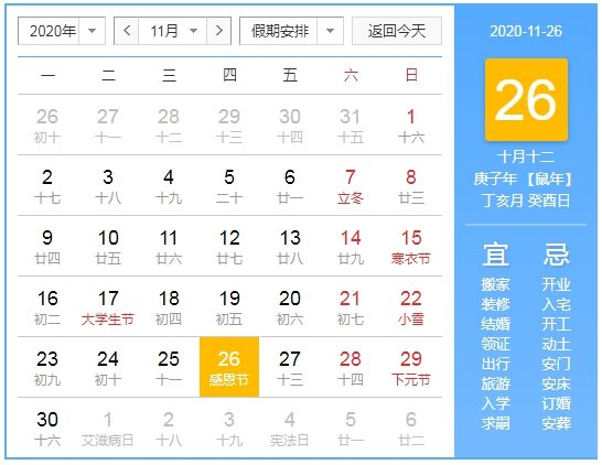 2020年感恩节是几月几号_Thanksgiving Day