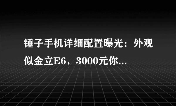 锤子手机详细配置曝光：外观似金立E6，3000元你会买吗？