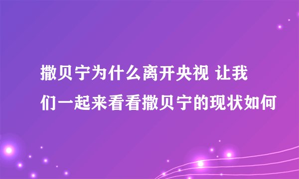 撒贝宁为什么离开央视 让我们一起来看看撒贝宁的现状如何