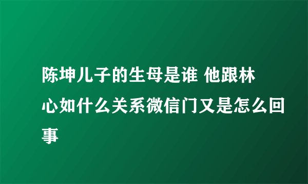 陈坤儿子的生母是谁 他跟林心如什么关系微信门又是怎么回事