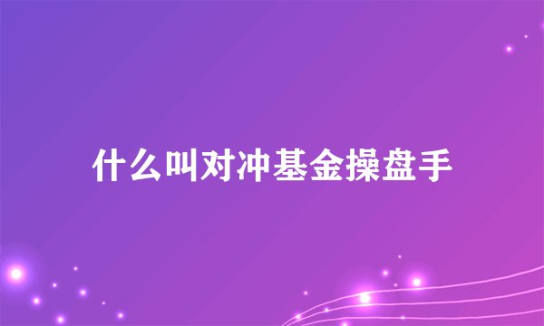 什么叫对冲基金操盘手