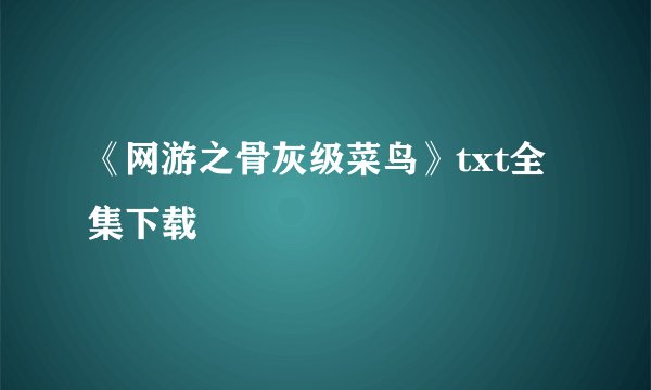 《网游之骨灰级菜鸟》txt全集下载