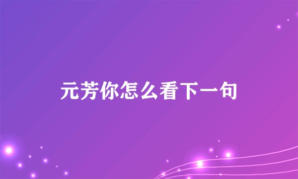 元芳你怎么看下一句