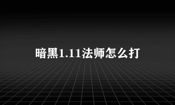 暗黑1.11法师怎么打