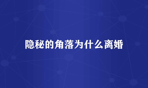 隐秘的角落为什么离婚