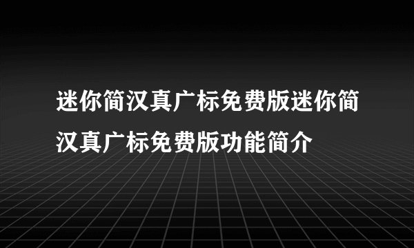 迷你简汉真广标免费版迷你简汉真广标免费版功能简介