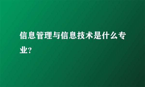 信息管理与信息技术是什么专业？