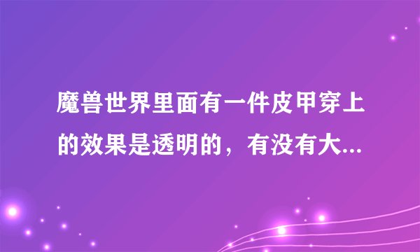魔兽世界里面有一件皮甲穿上的效果是透明的，有没有大神知道哪里掉落啊，或是哪个任务给？ 幻化用……
