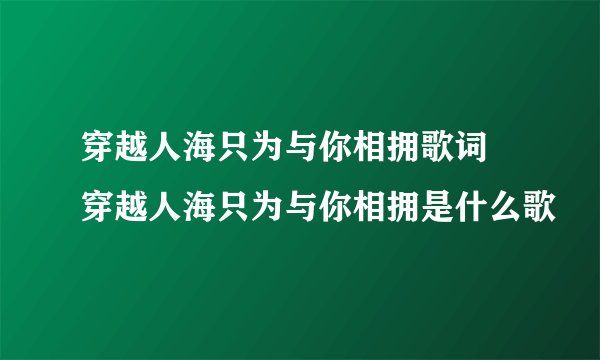 穿越人海只为与你相拥歌词 穿越人海只为与你相拥是什么歌