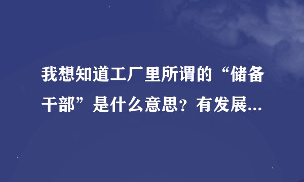 我想知道工厂里所谓的“储备干部”是什么意思？有发展前景吗？做过储备干部的或身边有人做过的来说说。谢