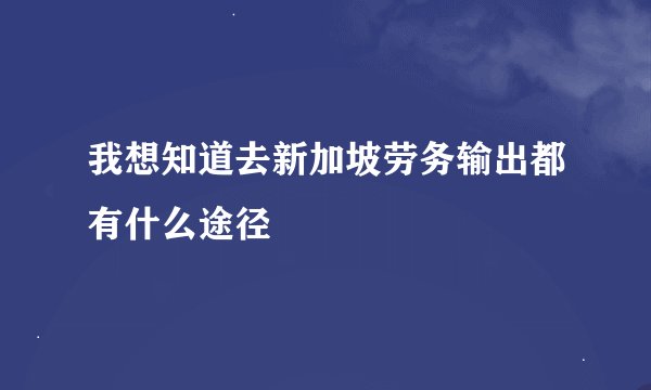 我想知道去新加坡劳务输出都有什么途径