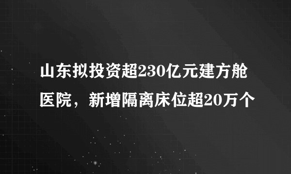 山东拟投资超230亿元建方舱医院，新增隔离床位超20万个