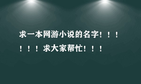 求一本网游小说的名字！！！！！！求大家帮忙！！！