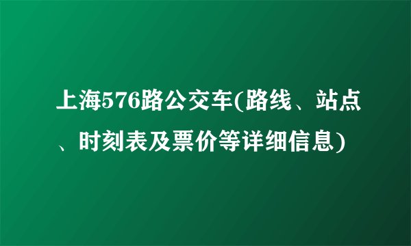上海576路公交车(路线、站点、时刻表及票价等详细信息)