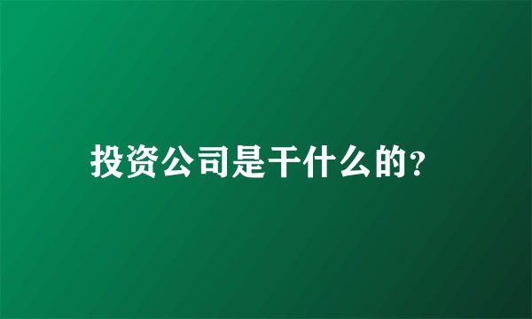 投资公司是干什么的？