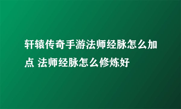轩辕传奇手游法师经脉怎么加点 法师经脉怎么修炼好