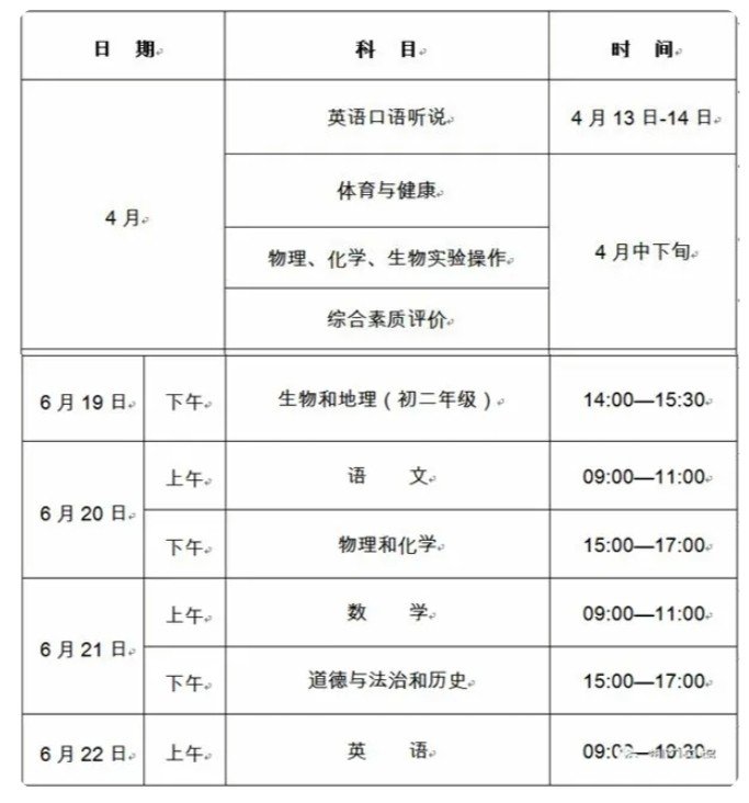 湖北中考时间？