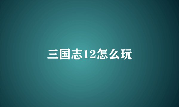 三国志12怎么玩