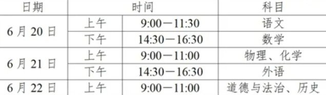 湖北中考时间？