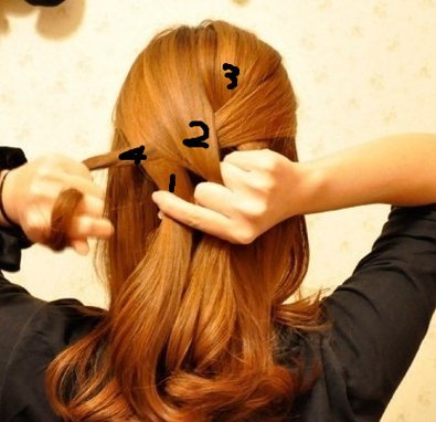 四股麻花辫编法！因为笨笨的！最好用1234注一下！谢谢了！