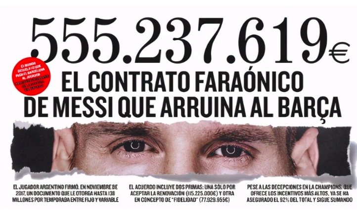 西媒称梅西4个赛季合同总值5.55亿欧？