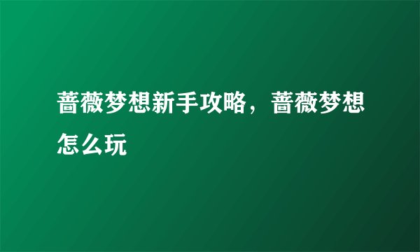 蔷薇梦想新手攻略，蔷薇梦想怎么玩