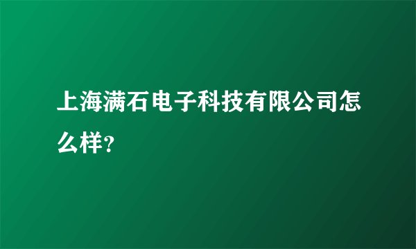 上海满石电子科技有限公司怎么样？