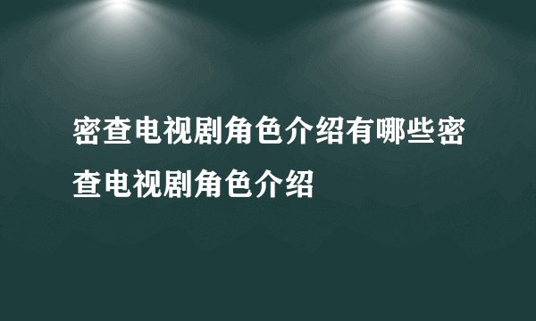密查电视剧角色介绍有哪些密查电视剧角色介绍