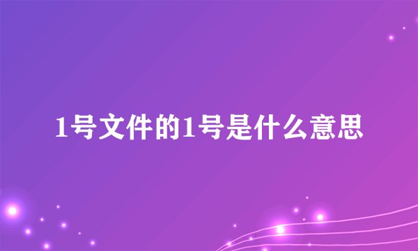 1号文件的1号是什么意思