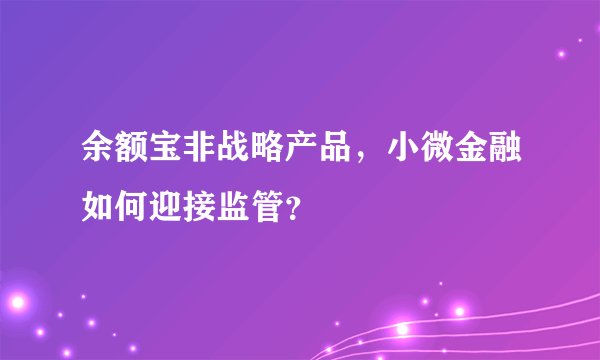 余额宝非战略产品，小微金融如何迎接监管？