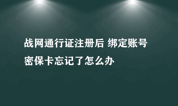 战网通行证注册后 绑定账号密保卡忘记了怎么办