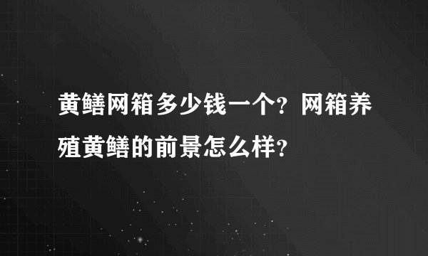 黄鳝网箱多少钱一个？网箱养殖黄鳝的前景怎么样？