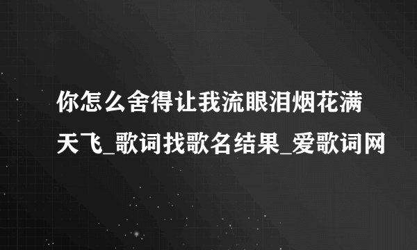 你怎么舍得让我流眼泪烟花满天飞_歌词找歌名结果_爱歌词网