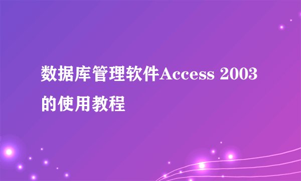 数据库管理软件Access 2003的使用教程