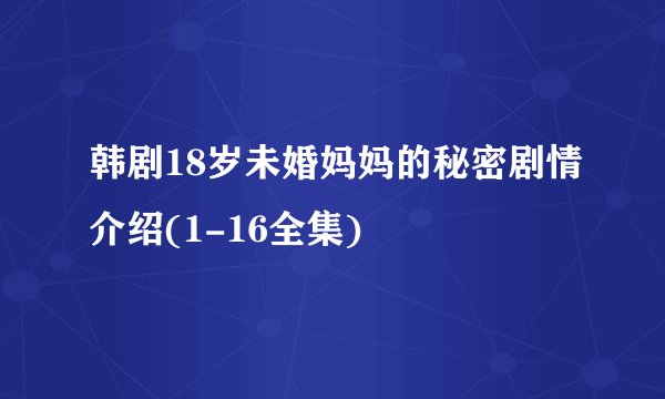 韩剧18岁未婚妈妈的秘密剧情介绍(1-16全集)