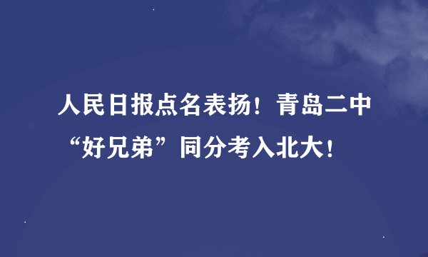 人民日报点名表扬！青岛二中“好兄弟”同分考入北大！