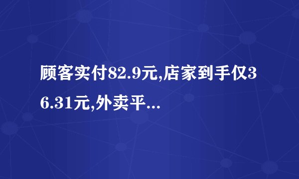 顾客实付82.9元,店家到手仅36.31元,外卖平台满减最大的受