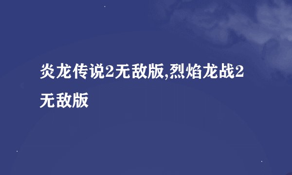 炎龙传说2无敌版,烈焰龙战2无敌版