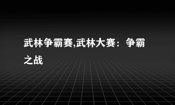 武林争霸赛,武林大赛：争霸之战