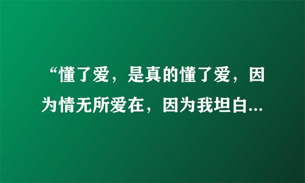 “懂了爱，是真的懂了爱，因为情无所爱在，因为我坦白！”这歌词出自哪首歌？