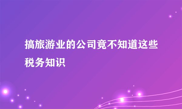 搞旅游业的公司竟不知道这些税务知识