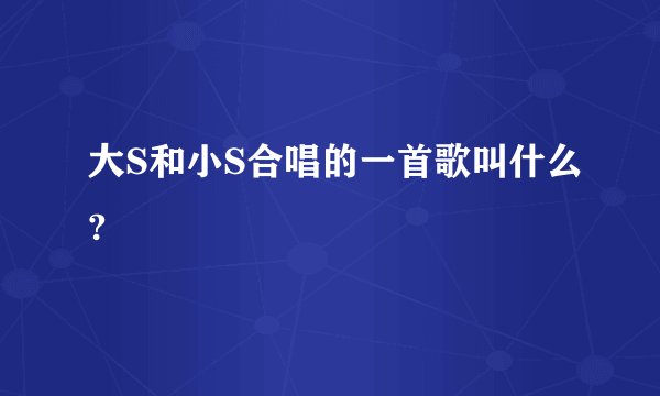 大S和小S合唱的一首歌叫什么?