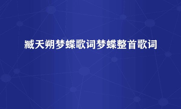 臧天朔梦蝶歌词梦蝶整首歌词